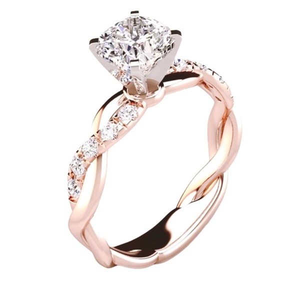 2pc 18K Rose Gold Plated Diamond Ring Set - Picture 5 of 6